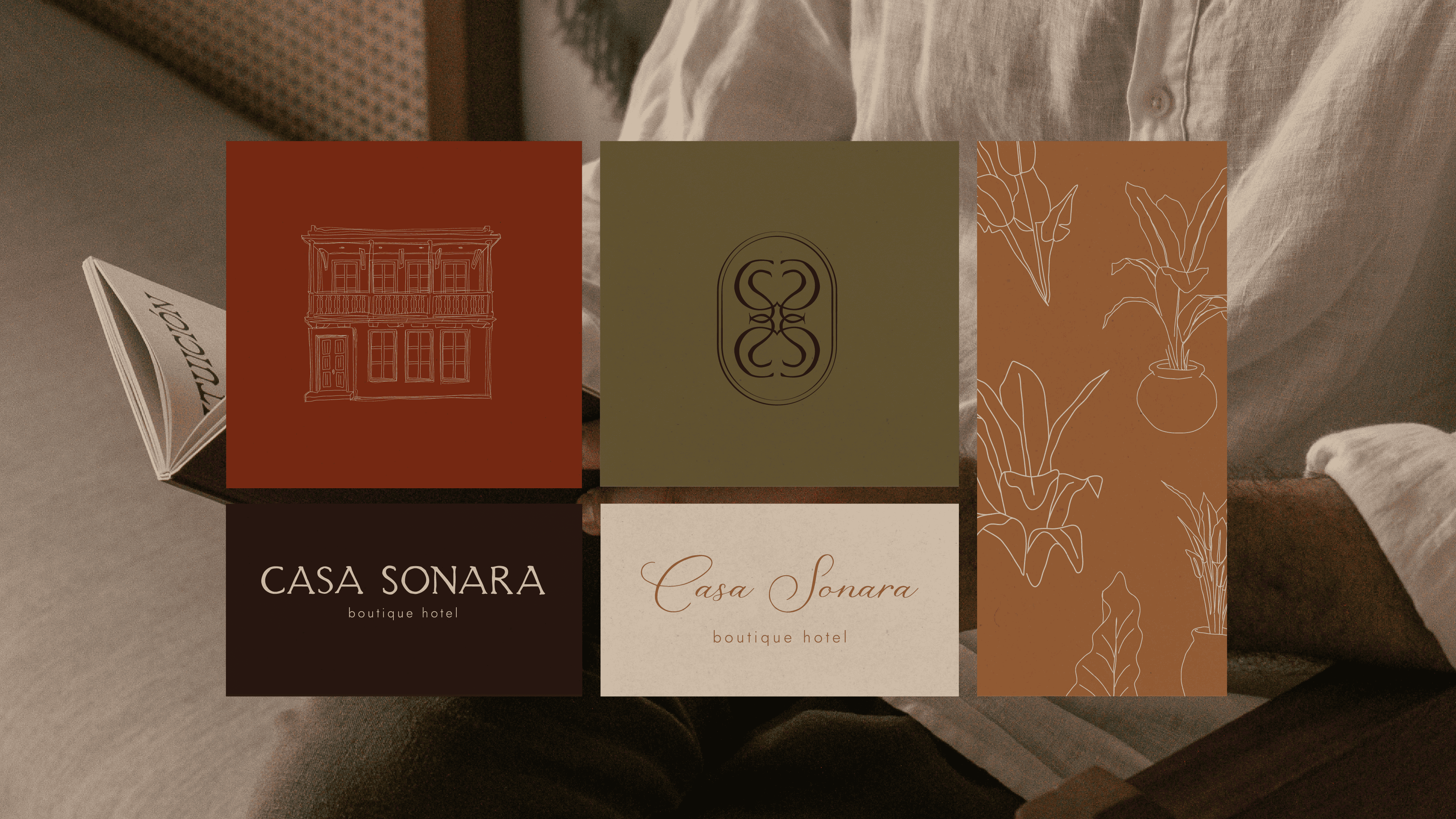 Elegant boutique hotel signage with logo and branding elements for Casa Sonara.