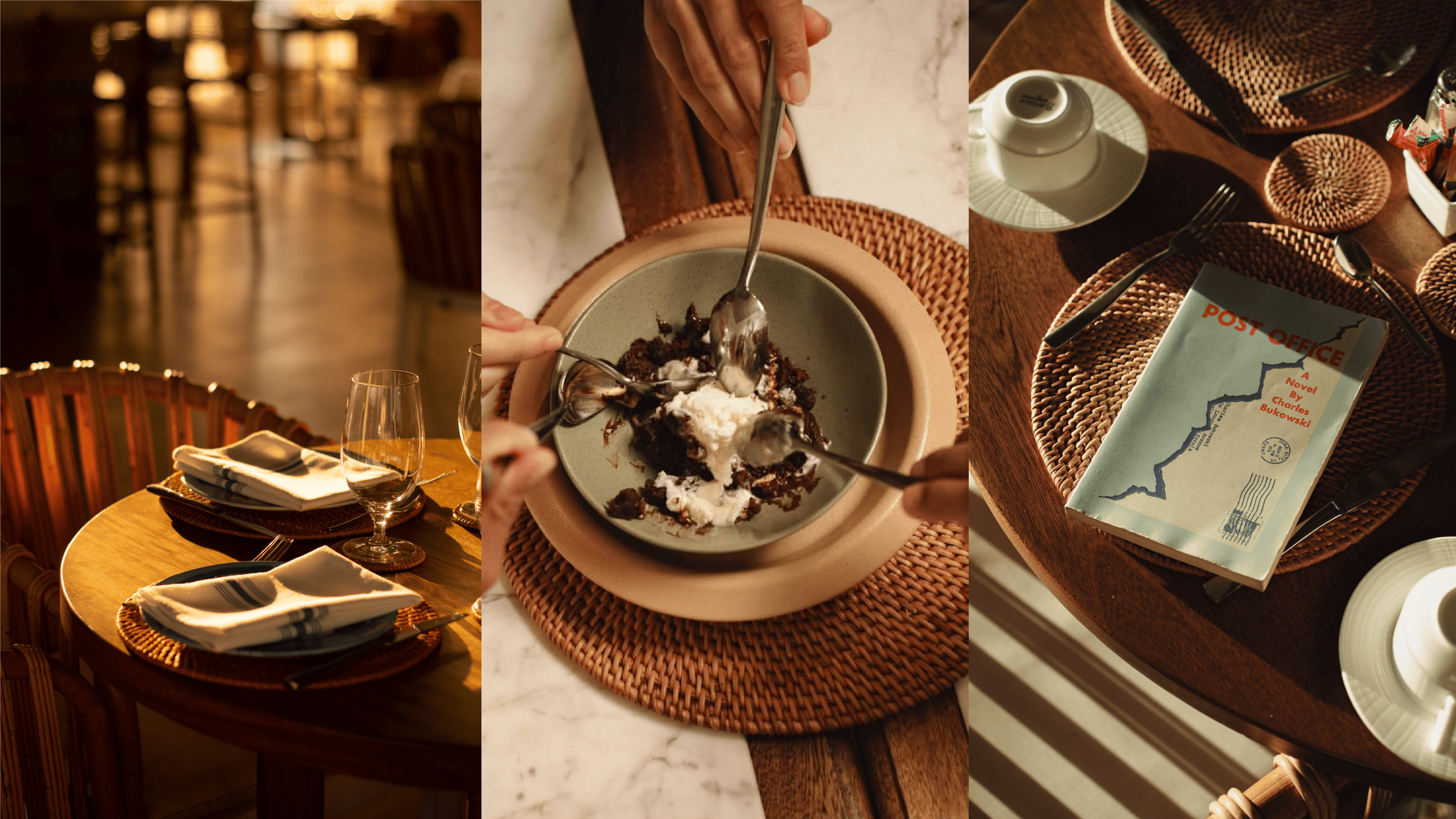 Elegant dining table setting with plates, glasses, and cutlery for a sophisticated meal.