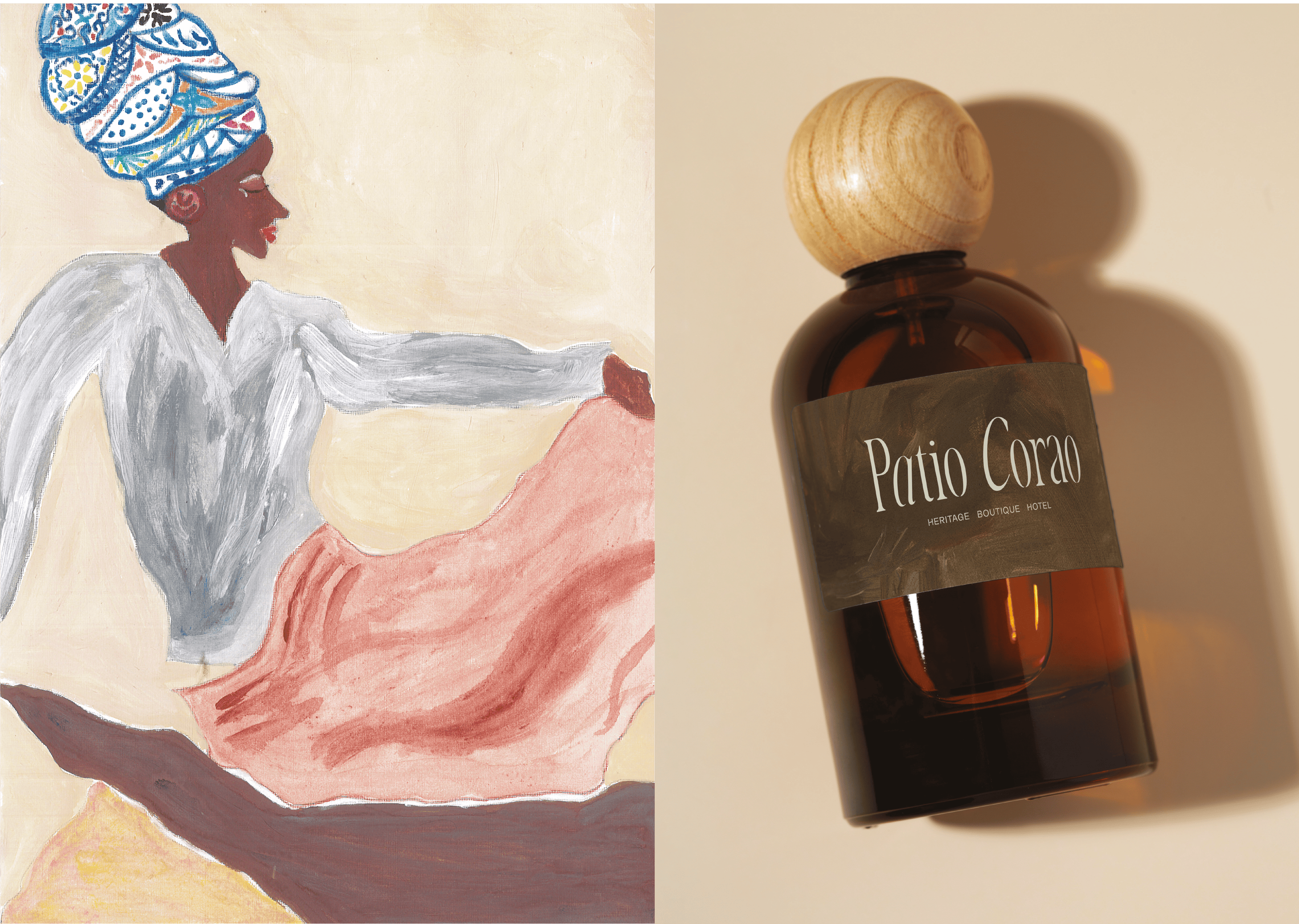 African art and luxury perfume, Patio Corao, in a stylish setting.