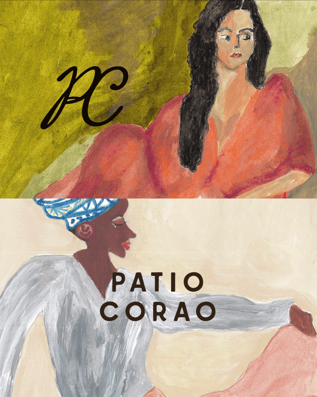 Stylish woman with long dark hair wearing a pink dress, depicted in a colorful artistic portrait.