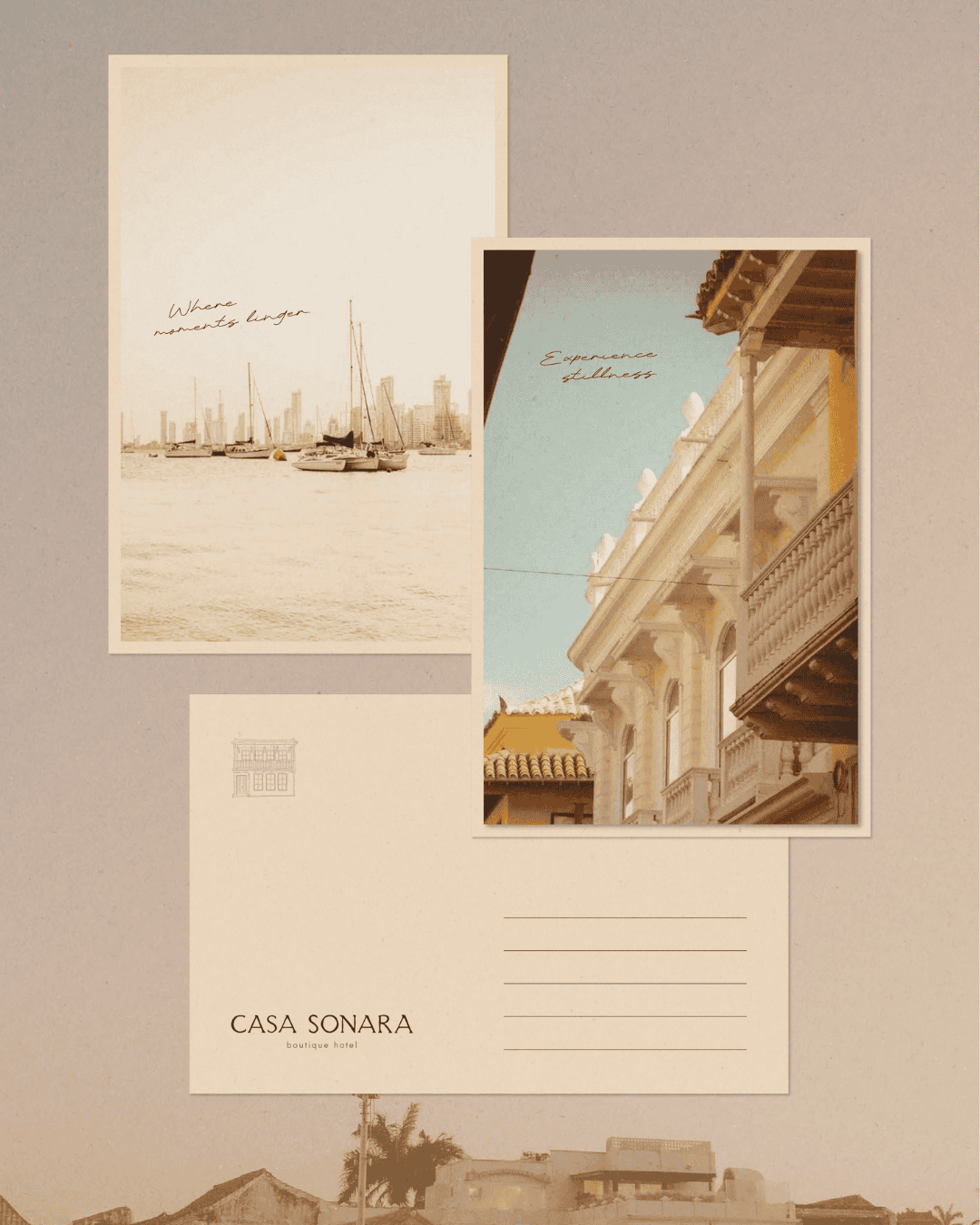 Beautiful waterfront scene with boats and a stylish building facade showcasing luxury design.